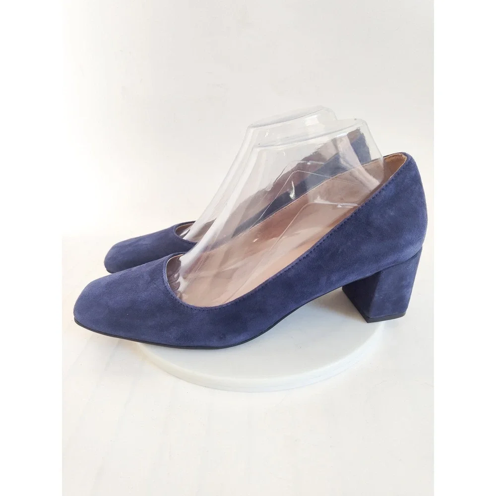 Naturalizer Pumps 8 Block Heel Navy Blue Suede Square Toe Comfort Office Shoes